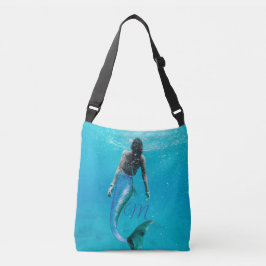 Mermaid Blue Ocean Summer Modern Monogram Tragetaschen Mit Langen Trägern