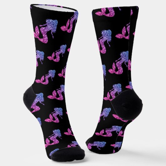 Mermaid Blue Pink ombre Glitzern muster schwarz Socken (Gewinkelt)