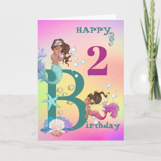 Mermaid Blue Rainbow Age Niedliche Geburtstag Karte (Vorderseite)