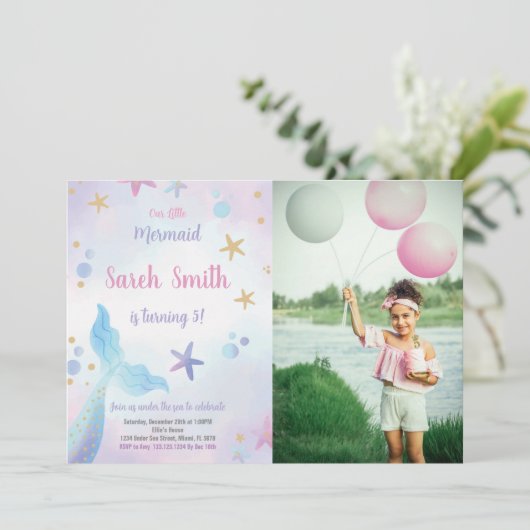 Mermaid Blue Schwanz Under Sea Birthday Einladung (Stehend Vorderseite)