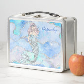 Mermaid Blue Silver Glitzer Glam Personalisiert Metall Brotdose (Beispiel)