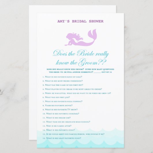 Mermaid Brautparty Game, Polterabend (Vorne/Hinten)