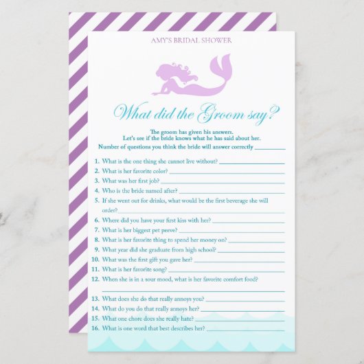 Mermaid Brautparty Game - Was hat Groom gesagt? (Vorne/Hinten)