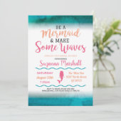 Mermaid Brautparty Invite Pink Bachelorette Einladung (Stehend Vorderseite)