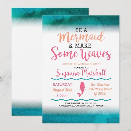 Mermaid Brautparty Invite Pink Bachelorette Einladung (Vorne/Hinten)