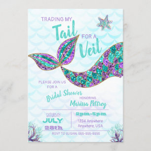 Mermaid Bridal Shower Einladung, Glitzer Einladung