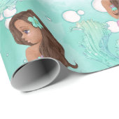 Mermaid Bubbles Blue Pink Dark Hair Geschenkpapier (Rolleneckpunkt)