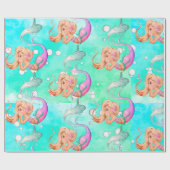 Mermaid Bubbles Bright Blue Gift Geschenkpapier (Flach)