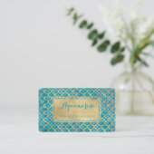 Mermaid Business Cards Aquamarin und Gold-Sequenze Visitenkarte (Stehend Vorderseite)
