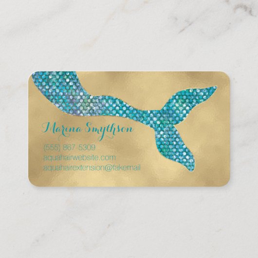 Mermaid Business Cards Aquamarin und Gold-Sequenze Visitenkarte (Rückseite)