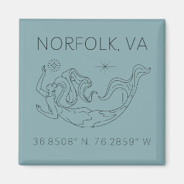 Mermaid Button Magnet - Koordinaten von Norfolk VA