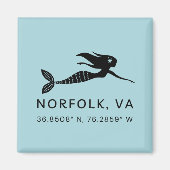 Mermaid Button Magnet - Koordinaten von Norfolk VA (Vorne)