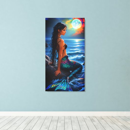 Mermaid by the Sea Canvas Wall Art Leinwanddruck (Insitu (Holzboden))