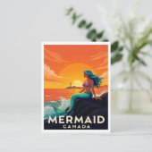 Mermaid Canada Fantasy Sunset Vintage Style Postkarte (Stehend Vorderseite)