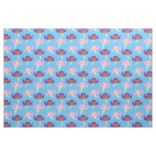 Mermaid Cartoon Pattern auf Blue Stoff (Fat Quarter (45,7 x 55,9 cm))