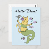 Mermaid Cat Cartoon Anpassbare Postkarte (Vorne/Hinten)