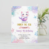 Mermaid Cat-Einladung Einladung (Stehend Vorderseite)