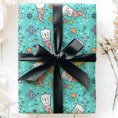 Mermaid Cat Nautical Ocean Jellyfish Niedliches Mu Geschenkpapier