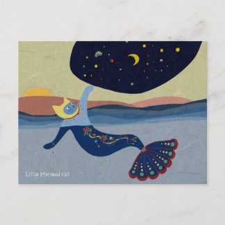 Mermaid Cat night sky Postcard Postkarte