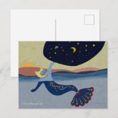 Mermaid Cat night sky Postcard Postkarte (Vorne/Hinten)