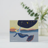 Mermaid Cat night sky Postcard Postkarte (Stehend Vorderseite)
