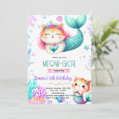 Mermaid cat party theme invitation einladung (Stehend Vorderseite)