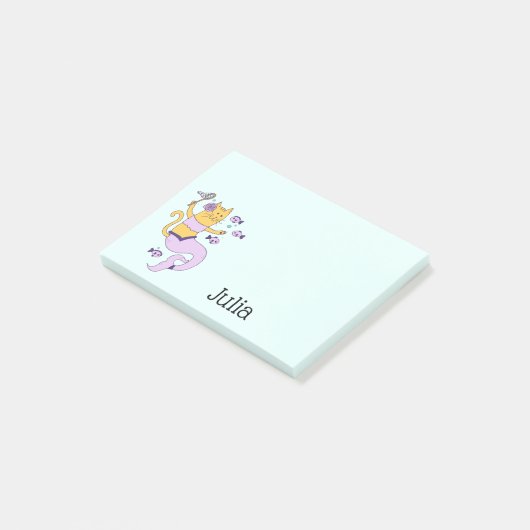 Mermaid Cat Personalisiert Post-it Klebezettel (angewinkelt)