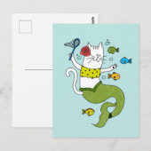 Mermaid Cat Postcard Postkarte (Vorne/Hinten)