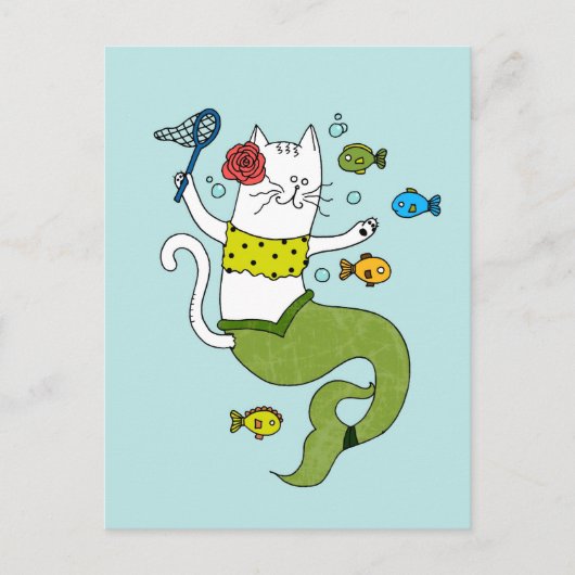 Mermaid Cat Postcard Postkarte (Vorderseite)