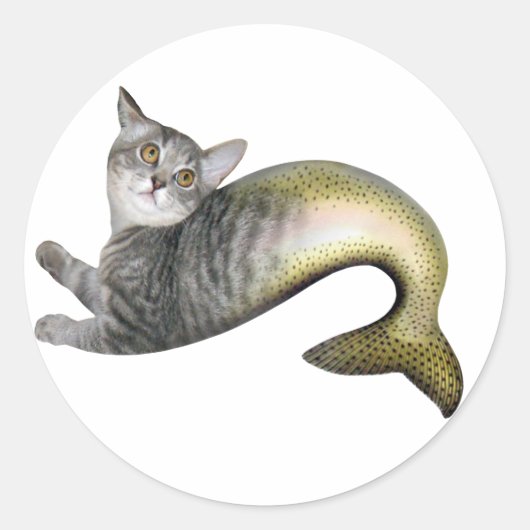 Mermaid Cat Runder Aufkleber (Vorderseite)