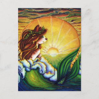 Mermaid Cat Summer Ocean Sunset Postcard Postkarte