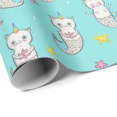 Mermaid Cats Wrapping Paper Geschenkpapier (Rolleneckpunkt)