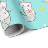 Mermaid Cats Wrapping Paper Geschenkpapier (Rolleneckpunkt)