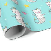 Mermaid Cats Wrapping Paper Geschenkpapier (Rolleneckpunkt)