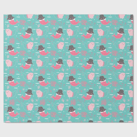 Mermaid Cats Wrapping Paper Geschenkpapier (Flach)