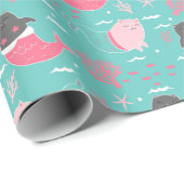 Mermaid Cats Wrapping Paper Geschenkpapier (Rolleneckpunkt)