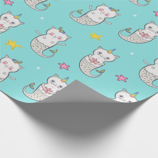 Mermaid Cats Wrapping Paper Geschenkpapier (Ecke)