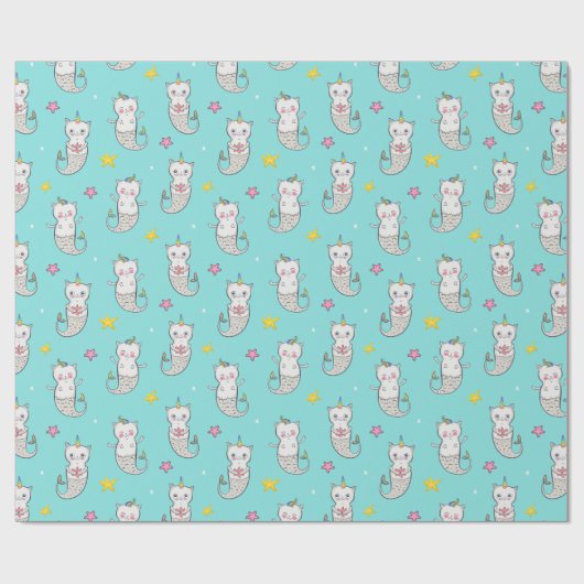 Mermaid Cats Wrapping Paper Geschenkpapier (Flach)