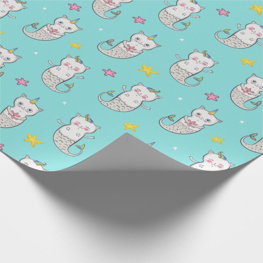 Mermaid Cats Wrapping Paper Geschenkpapier (Ecke)