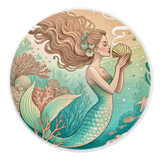 Mermaid ceramic drawer knobs keramikknauf (Vorderseite)