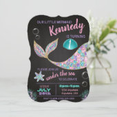 Mermaid Chalkboard Geburtstagseinladung, Glitzer Einladung (Stehend Vorderseite)