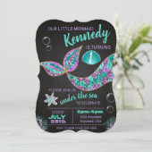 Mermaid Chalkboard Geburtstagseinladung, Glitzer Einladung (Stehend Vorderseite)