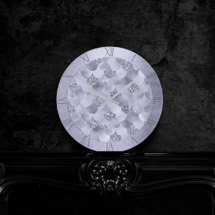 Mermaid Chic Scales   Dusty Lavender Lila Luster Runde Wanduhr