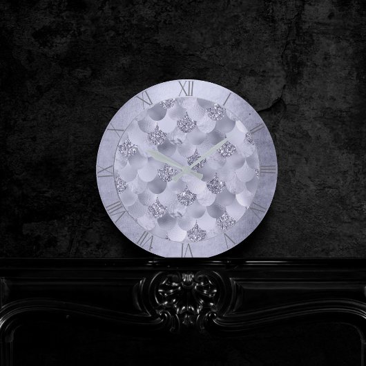 Mermaid Chic Scales | Dusty Lavender Lila Luster Runde Wanduhr