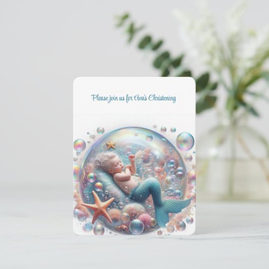 Mermaid Christening Einladung (Stehend Vorderseite)