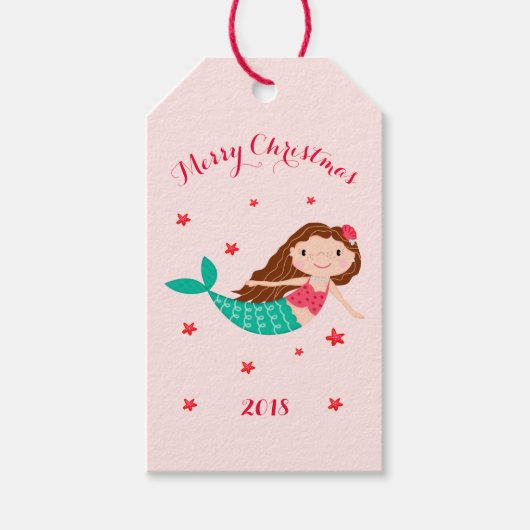 Mermaid Christmas Blues Pink Personalisiert Geschenkanhänger (Vorderseite)