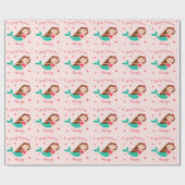 Mermaid Christmas Blues Pink Personalisiert Geschenkpapier (Flach)
