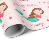 Mermaid Christmas Blues Pink Personalisiert Geschenkpapier (Rolleneckpunkt)