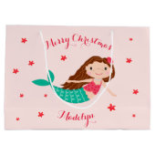 Mermaid Christmas Blues Pink Personalisiert Große Geschenktüte (Rückseite)