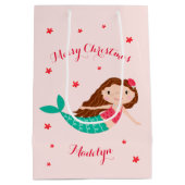Mermaid Christmas Blues Pink Personalisiert Mittlere Geschenktüte (Rückseite)